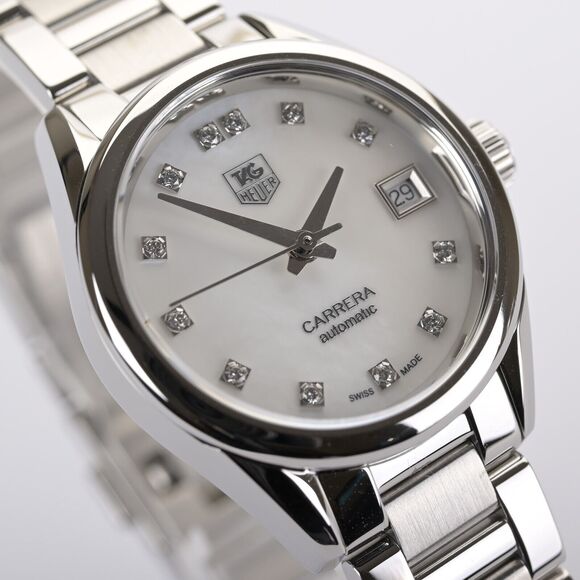 TAG Heuer Carrera WAR2414 Diamond Calibre 9 MOP 29mm Ladies Watch Serviced +Box main image 5